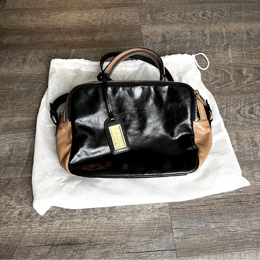 🦋 Badgley Mischka| Black Tan Leather Satchel Handbag